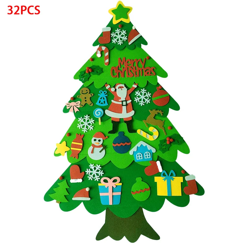 DIY Felt Christmas Tree Set with 32 Ornaments and LED String Lights for Toddlers Kids New Year Gift Xmas Gifts Home Door Wall