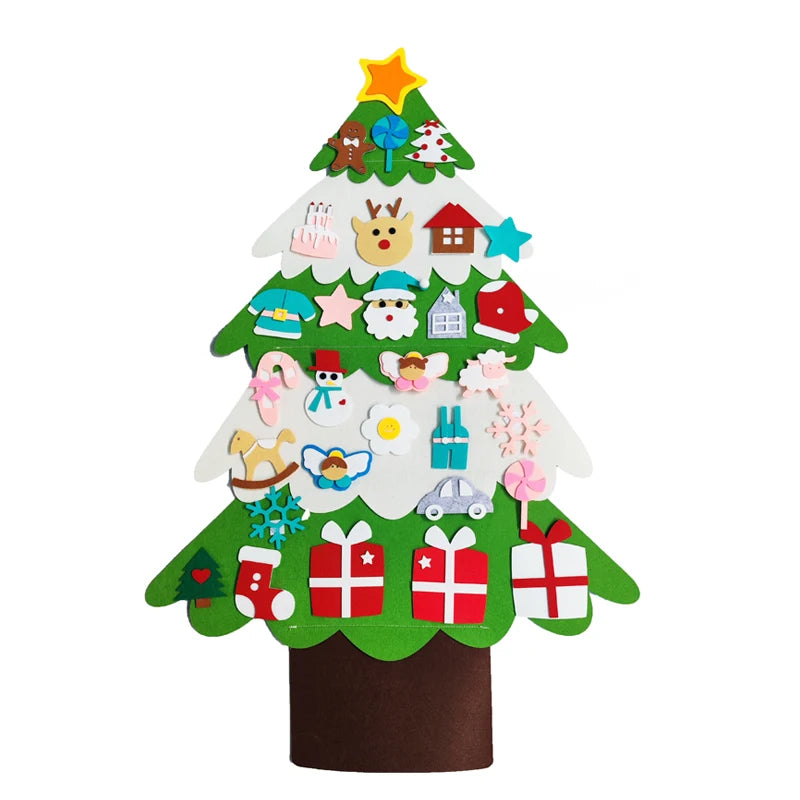 DIY Felt Christmas Tree Set with 32 Ornaments and LED String Lights for Toddlers Kids New Year Gift Xmas Gifts Home Door Wall