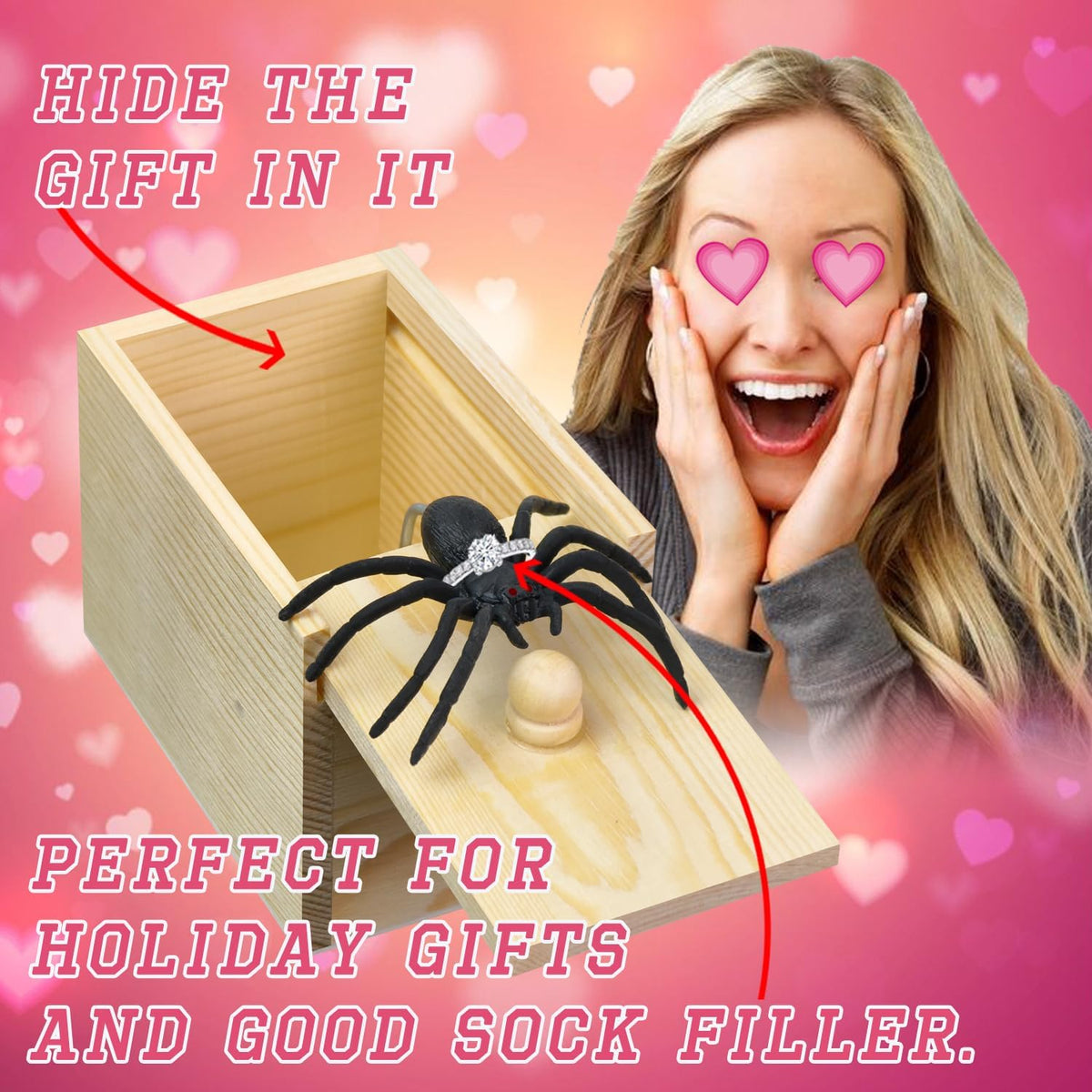 Surprise Spider Prank Box，Handcrafted Spider in a Box Stocking Stuffers,New Year'S Surprise Toy and Gag Gift Practical Joke for Adults Men Women Birthday