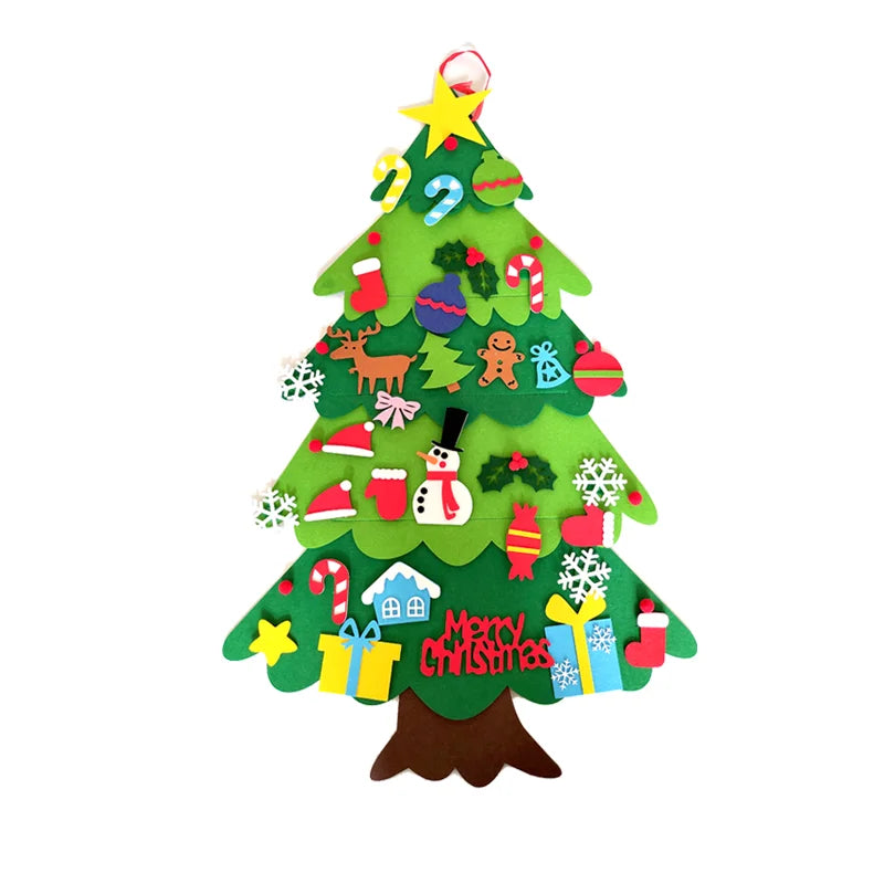 DIY Felt Christmas Tree Set with 32 Ornaments and LED String Lights for Toddlers Kids New Year Gift Xmas Gifts Home Door Wall