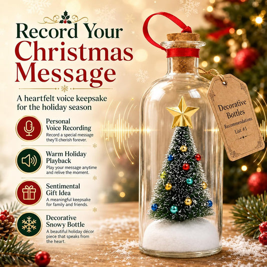 Christmas Message in a Bottle, Recordable Voice Glass Tree Ornament Sentimental Gift Forever Recording Holiday Sound Audio Souvenir Meaningful Keepsake Special Decorative Home Kids