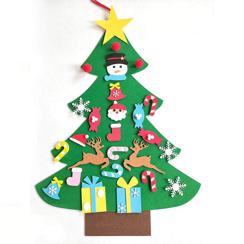 DIY Felt Christmas Tree Set with 32 Ornaments and LED String Lights for Toddlers Kids New Year Gift Xmas Gifts Home Door Wall