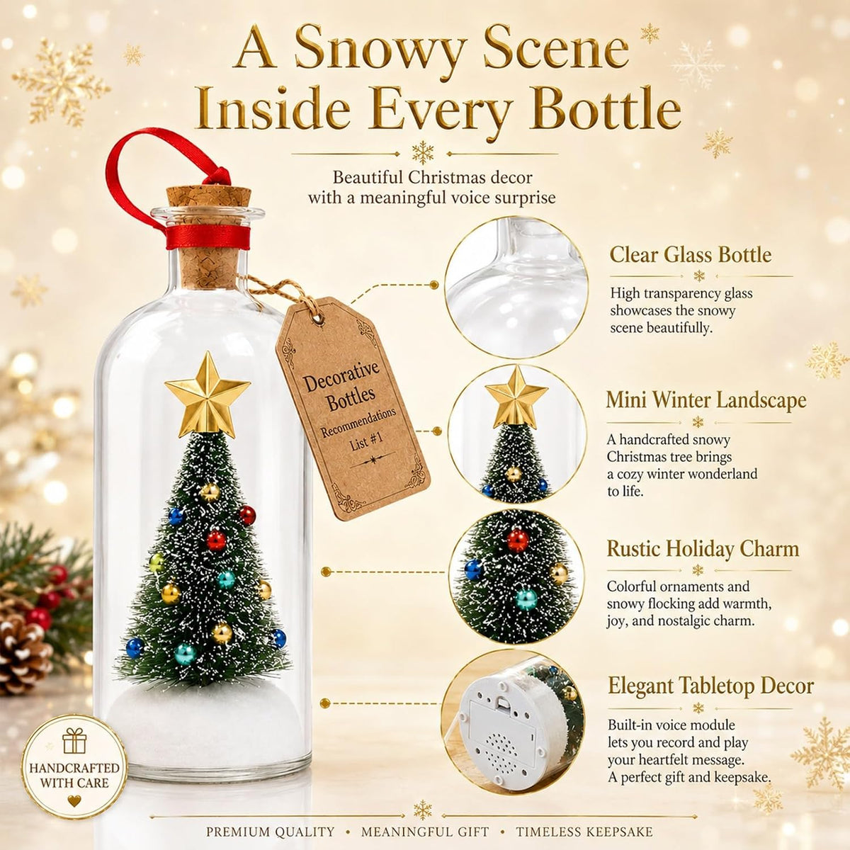 Christmas Message in a Bottle, Recordable Voice Glass Tree Ornament Sentimental Gift Forever Recording Holiday Sound Audio Souvenir Meaningful Keepsake Special Decorative Home Kids