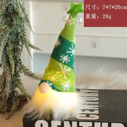 Christmas Faceless Doll Gnome Ornaments LED Light Plush Knitting Crafts Tree Pendant Christmas Decorations for Home Kids Gift