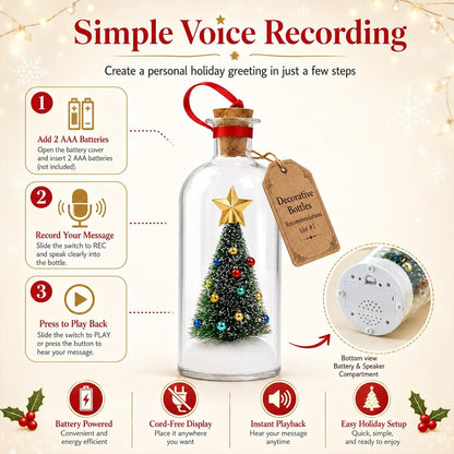 Christmas Message in a Bottle, Recordable Voice Glass Tree Ornament Sentimental Gift Forever Recording Holiday Sound Audio Souvenir Meaningful Keepsake Special Decorative Home Kids