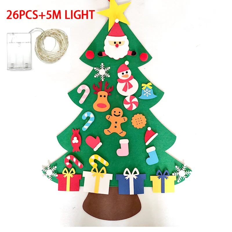 DIY Felt Christmas Tree Set with 32 Ornaments and LED String Lights for Toddlers Kids New Year Gift Xmas Gifts Home Door Wall