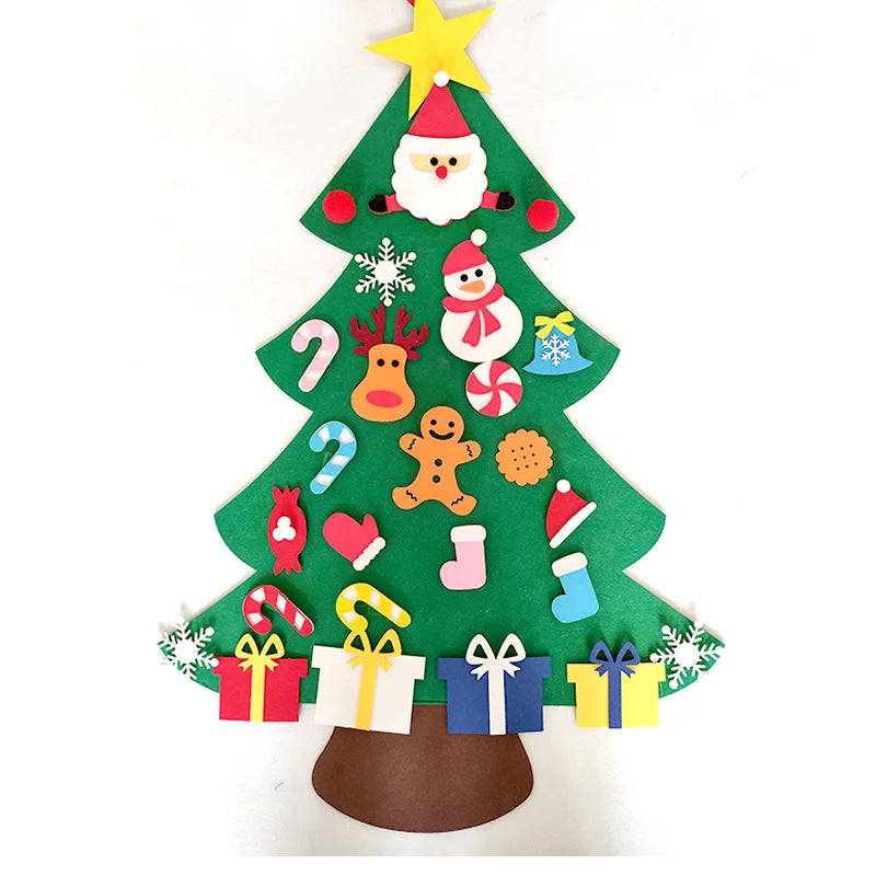 DIY Felt Christmas Tree Set with 32 Ornaments and LED String Lights for Toddlers Kids New Year Gift Xmas Gifts Home Door Wall